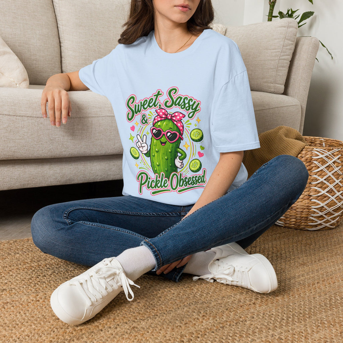 Sweet Sassy Pickle T-Shirt — "Sweet, Sassy & Pickle Obsessed" Cute Cactus/Pickle Graphic Tee