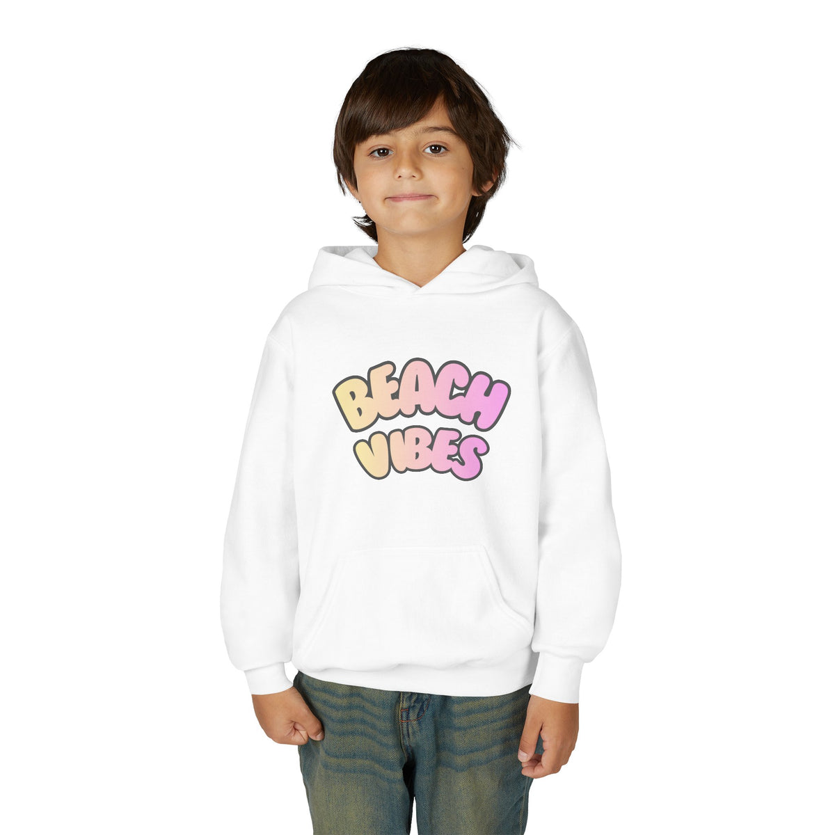Youth Hoodie — "Beach Vibes" Pastel Retro Graphic