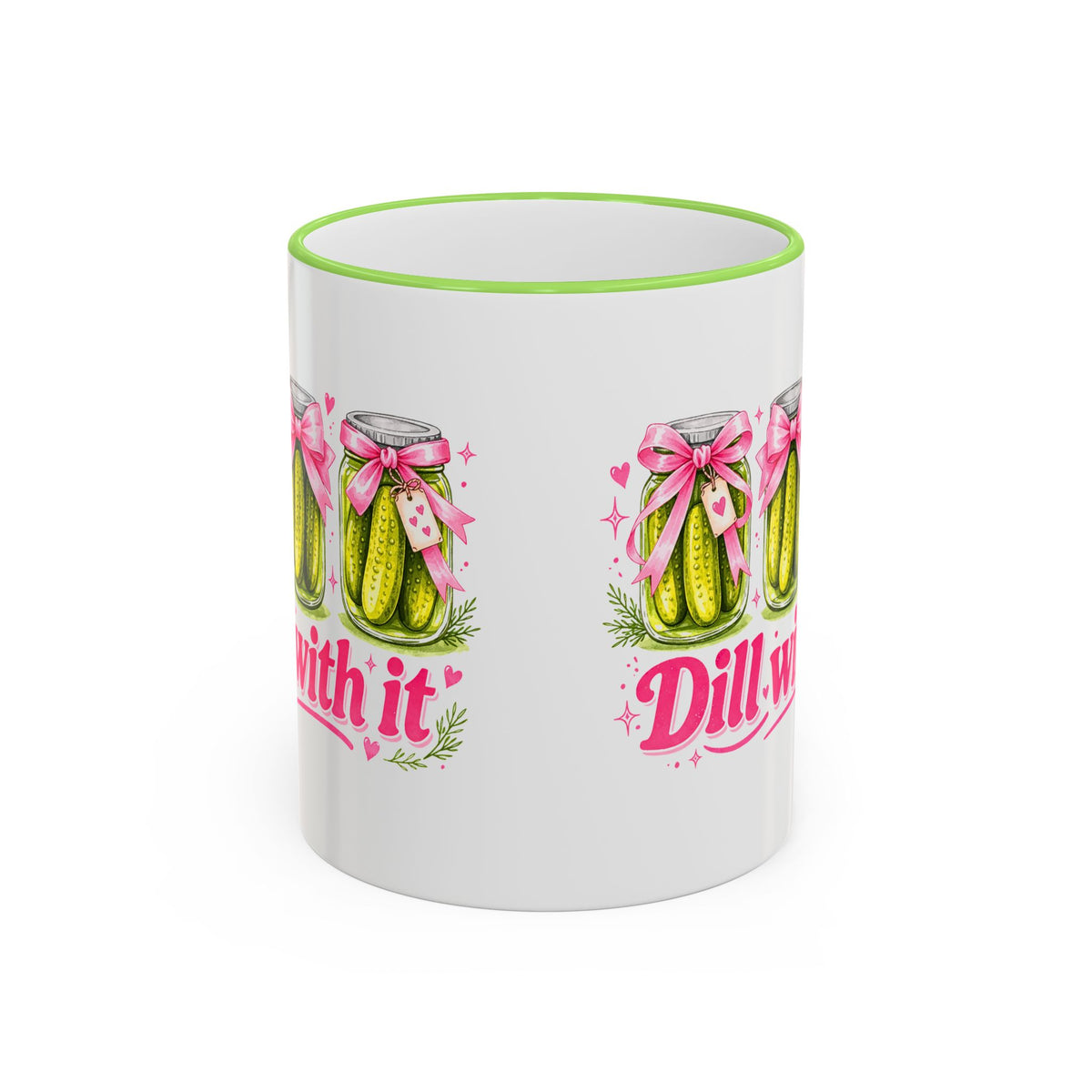 Dill With It Mug — Cute Pickle Jar Coffee Cup (Accent Rim & Handle)