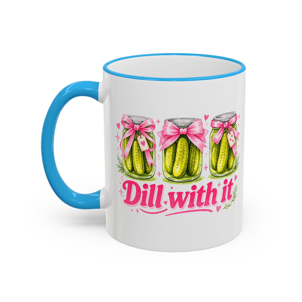 Dill With It Mug — Cute Pickle Jar Coffee Cup (Accent Rim & Handle)