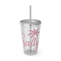 16oz Salty Palm Tumbler with Straw – Clear Beach-Inspired Reusable Cup