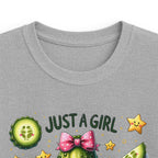 Kids Tee — "Just a Girl Who Loves Pickles" Cute Cactus Pickle Graphic