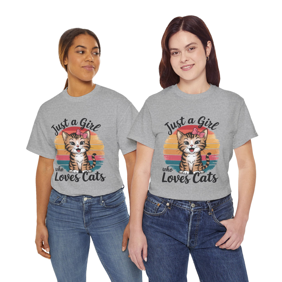 Just a Girl Who Loves Cats T-Shirt — Cute Kitten Retro Sunset Tee for Cat Lovers