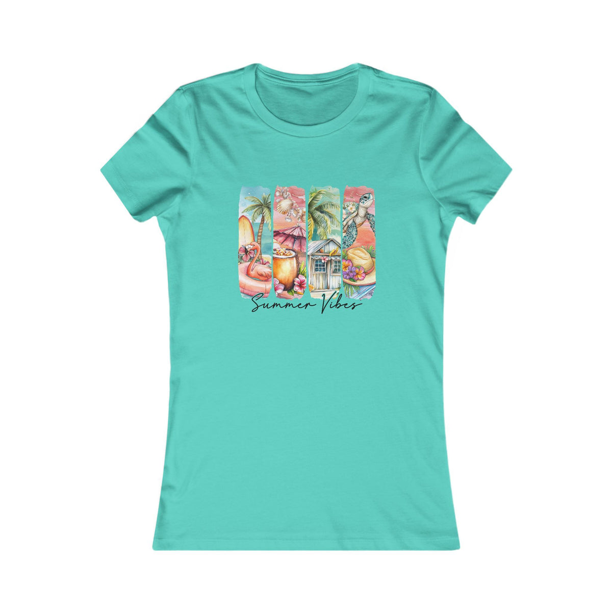 Summer Vibes Women’s Tee – Tropical Beach Graphic