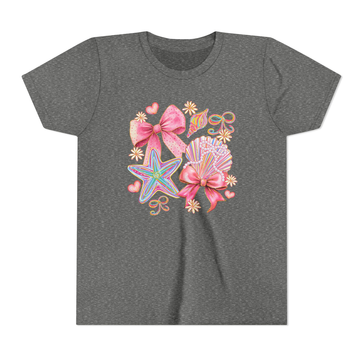 Kids Tee — Pink Seashells & Bows Beach Graphic