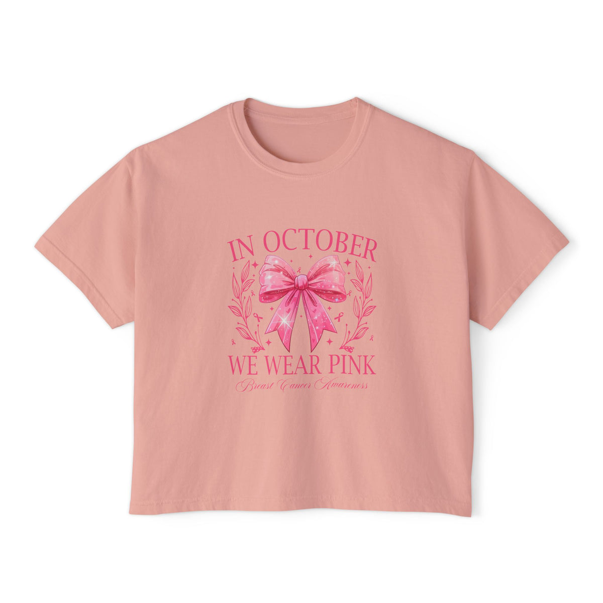 Breast Cancer Awareness Boxy Tee — "In October We Wear Pink" Pink Ribbon Shirt