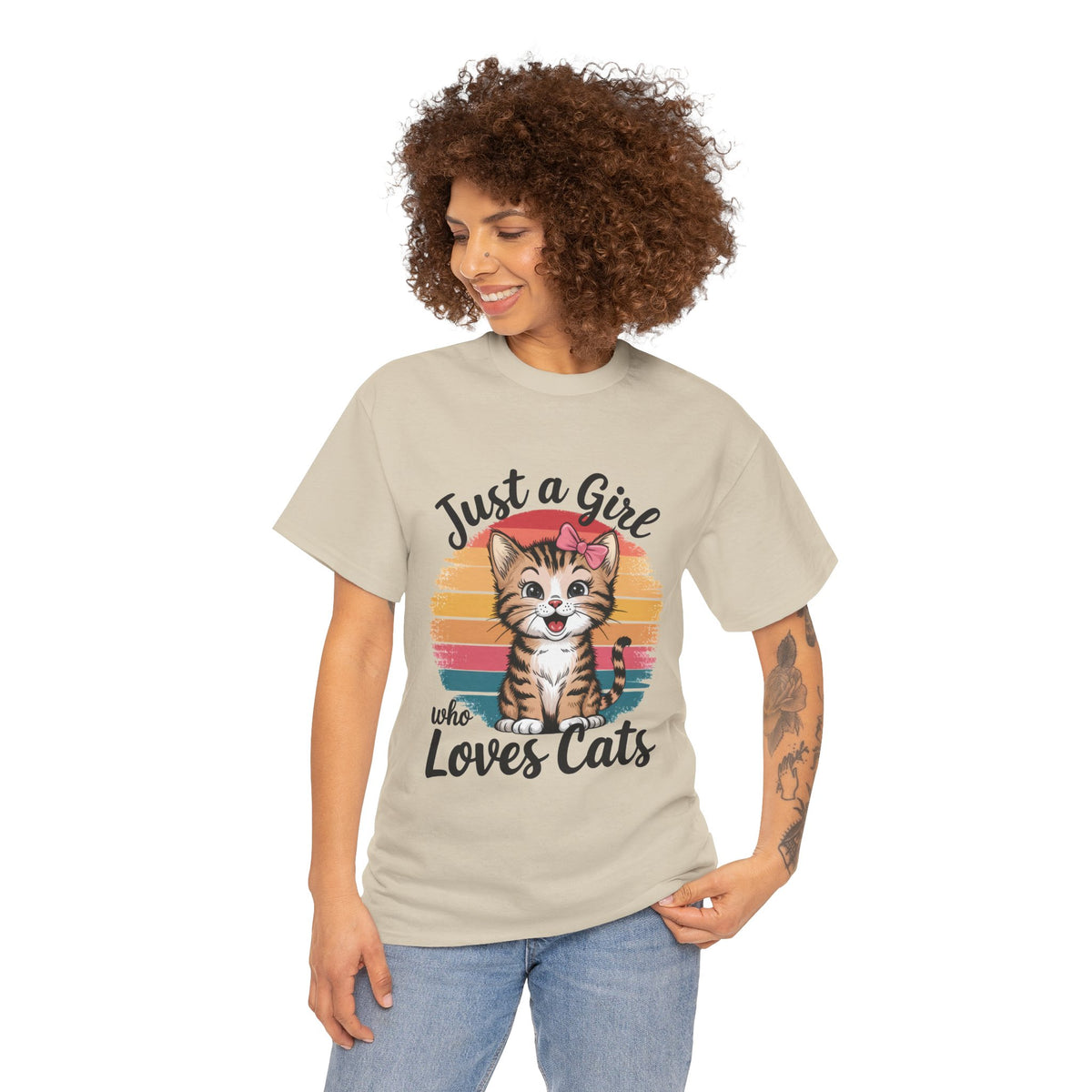 Just a Girl Who Loves Cats T-Shirt — Cute Kitten Retro Sunset Tee for Cat Lovers