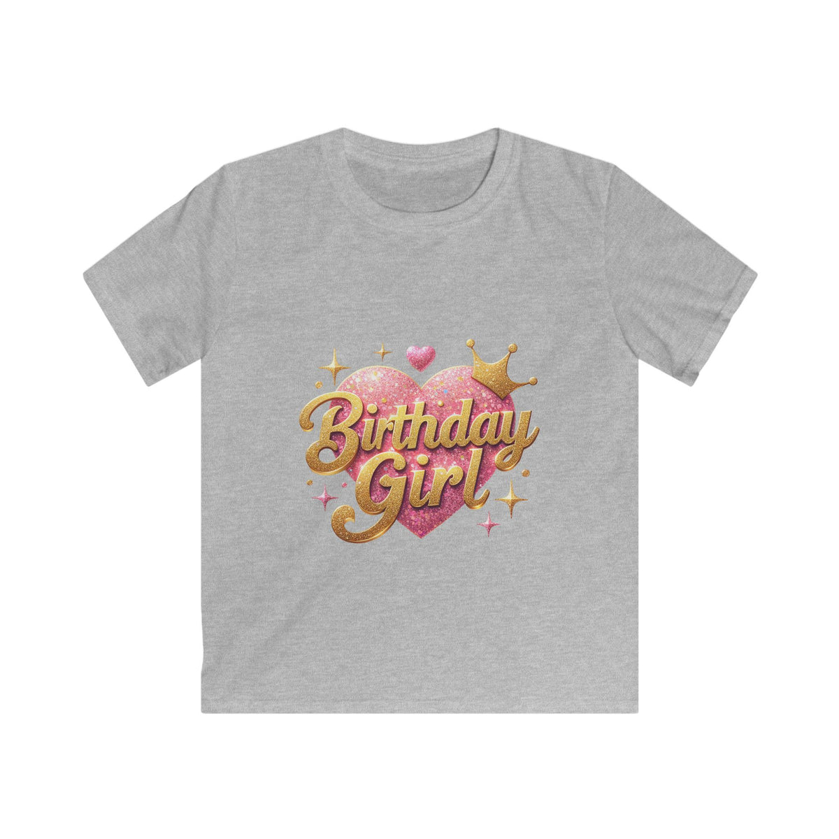 Kids Tee — Pink Glitter Heart Crown Birthday Girl Shirt