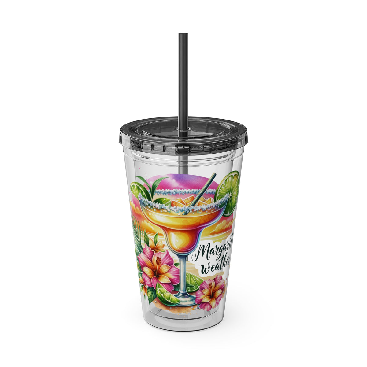 16oz Sunsplash Tumbler with Straw — Margarita Vibes Tropical Drink Design