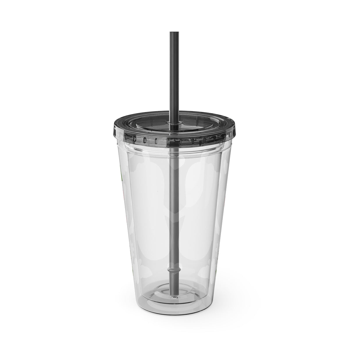 Front Design - Cute Pickle Couple Tumbler — 16oz Acrylic Cup with Straw, Kawaii Hearts & Flowers