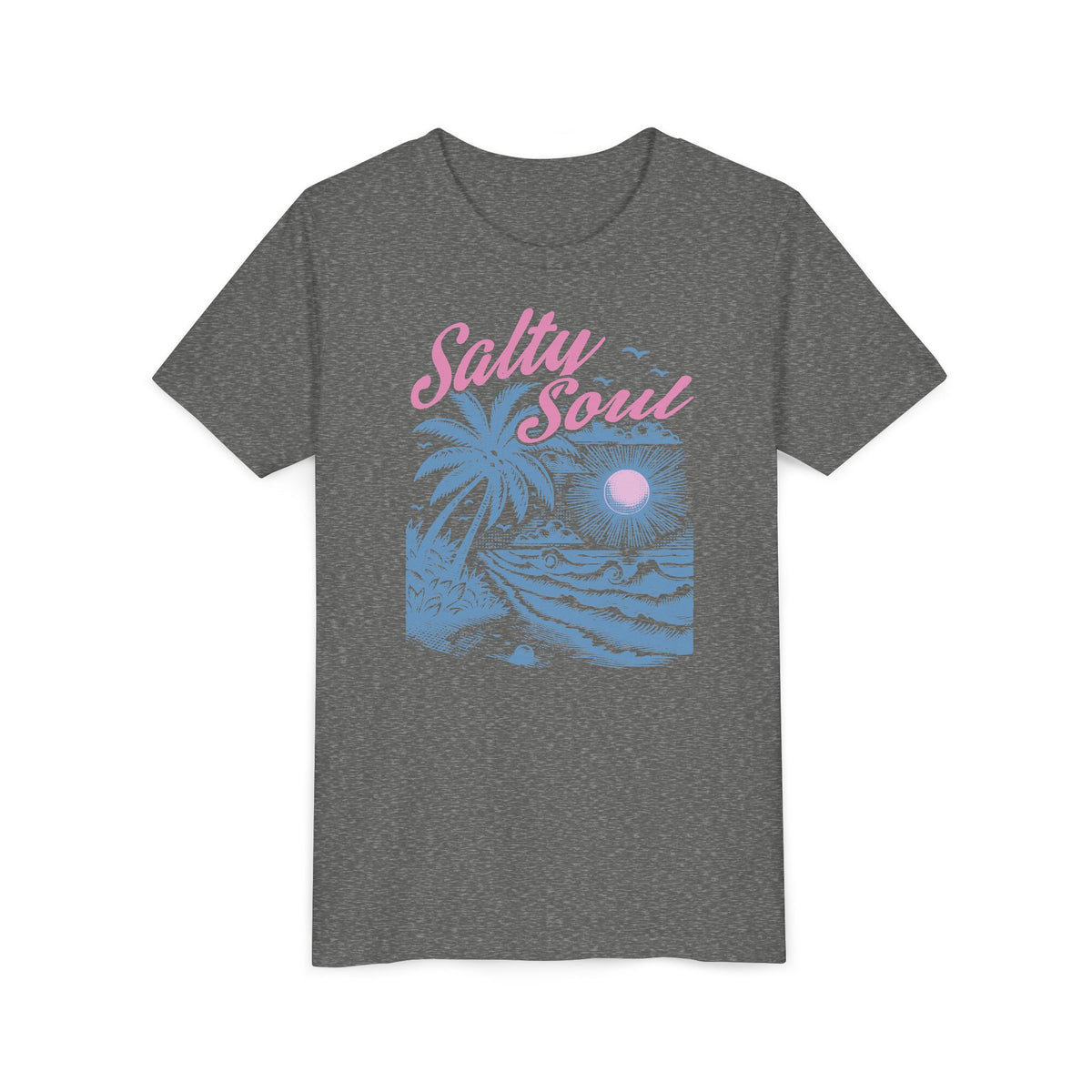 Kids Tee - "Salty Soul" Pastel Beach Palm Graphic