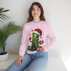 MD - Christmas Pickle Sweatshirt – Cute Holiday Pickle in Santa Hat with Candy Cane & Hot Cocoa