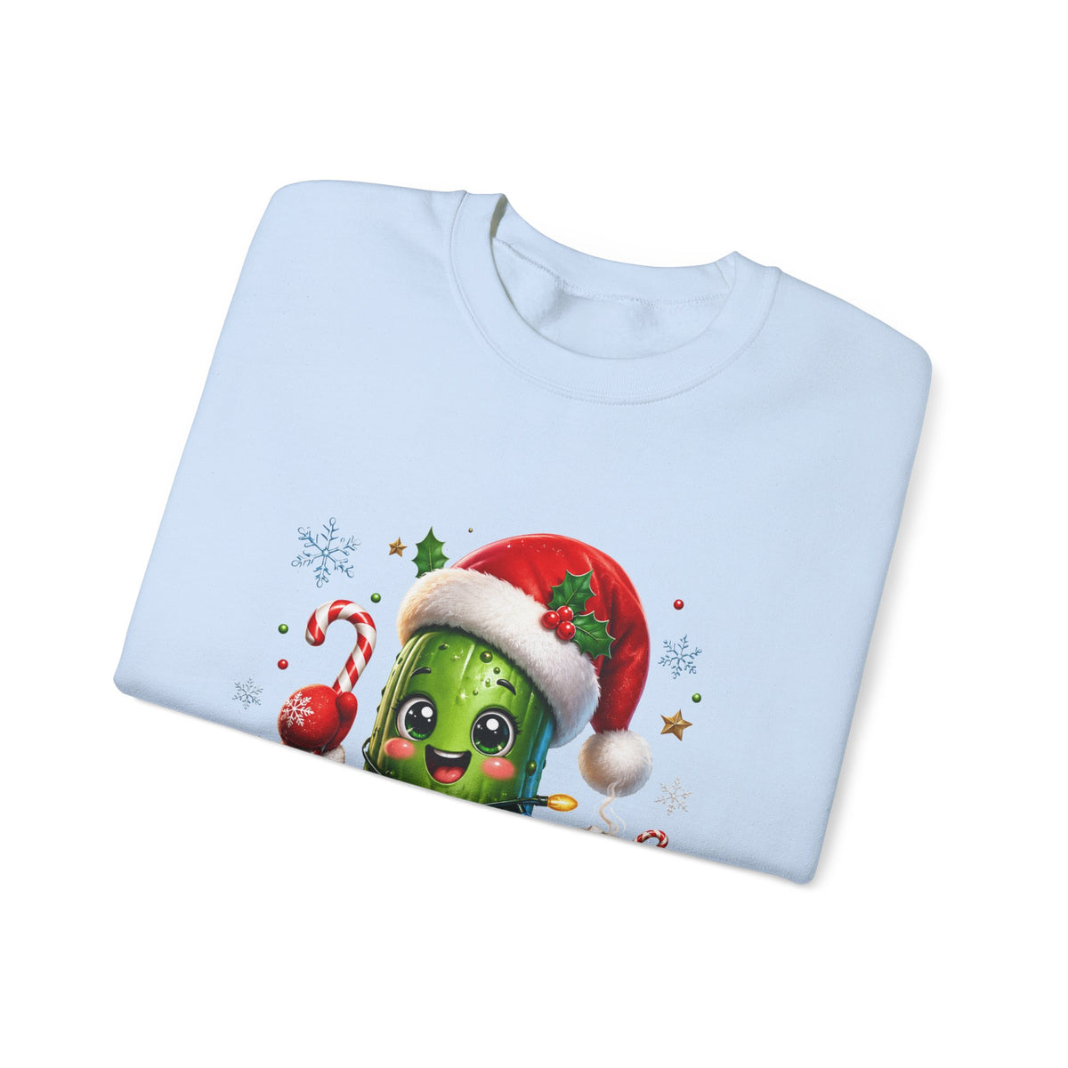 Christmas Pickle Sweatshirt – Cute Santa Hat Pickle with Candy Cane & Hot Cocoa