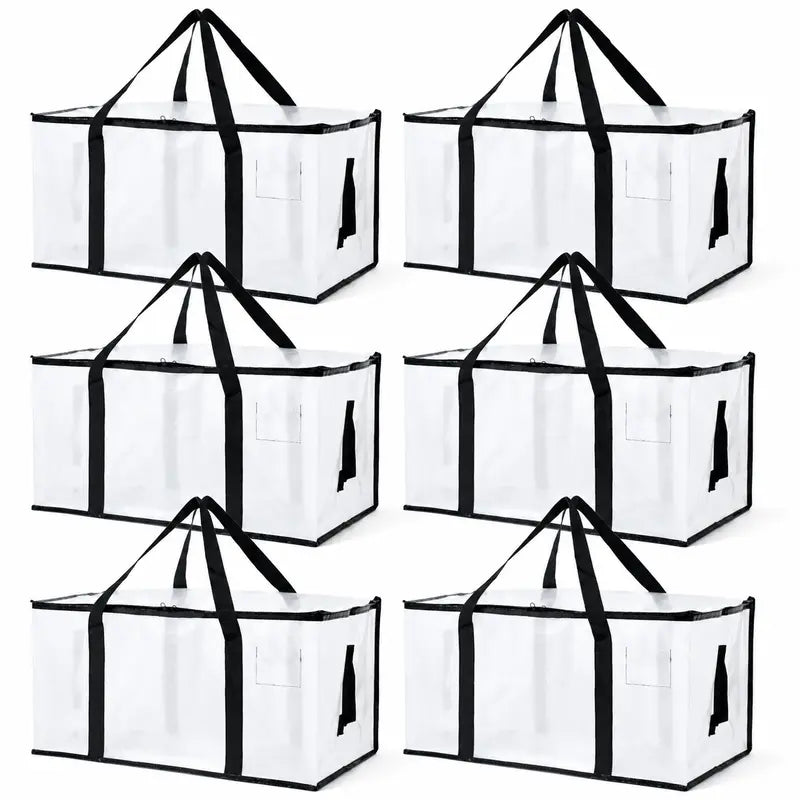 6-Pack 25-Gal Extra Large Zippered Clothes Storage Bags, Heavy-Duty Coated PE Foldable Waterproof Organizer with Fygrip Comfortable Grip, Reinforced Handles, Tag Pockets, 29"L X14"W X13"H, 65 Lbs Capacity for Moving, Storage Organization