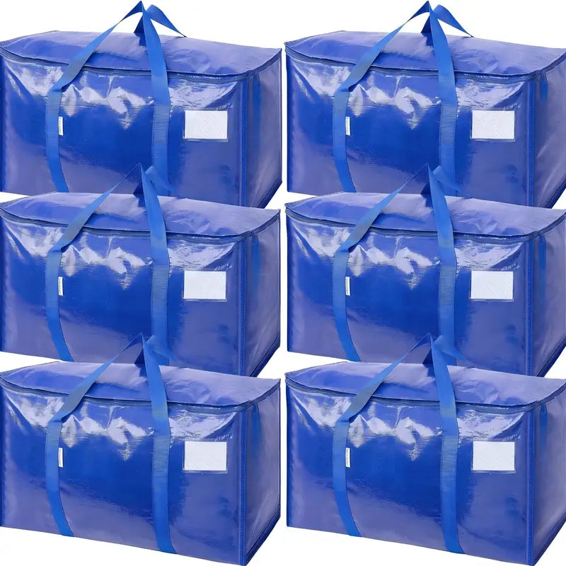6-Pack 25-Gal Extra Large Zippered Clothes Storage Bags, Heavy-Duty Coated PE Foldable Waterproof Organizer with Fygrip Comfortable Grip, Reinforced Handles, Tag Pockets, 29"L X14"W X13"H, 65 Lbs Capacity for Moving, Storage Organization