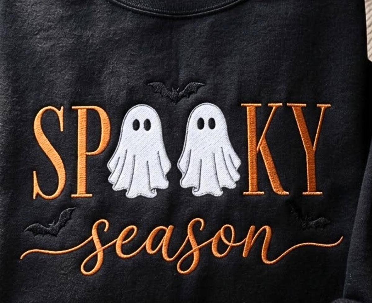 Embroidered Spooky Season Shirt, Ghosts, Bats, Halloween Sweatshirt